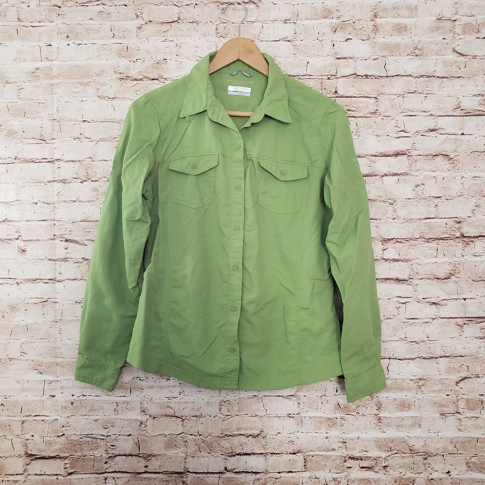 Women’s Sz L Columbia Omni Shade Green Button Down